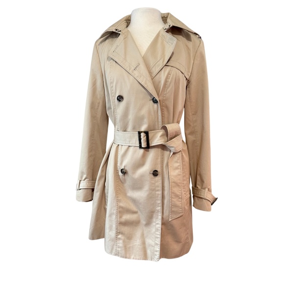NWOT Banana Republic Sz L Trench Coat with Belt Knee Length Khaki Tan Modern - Picture 6 of 13